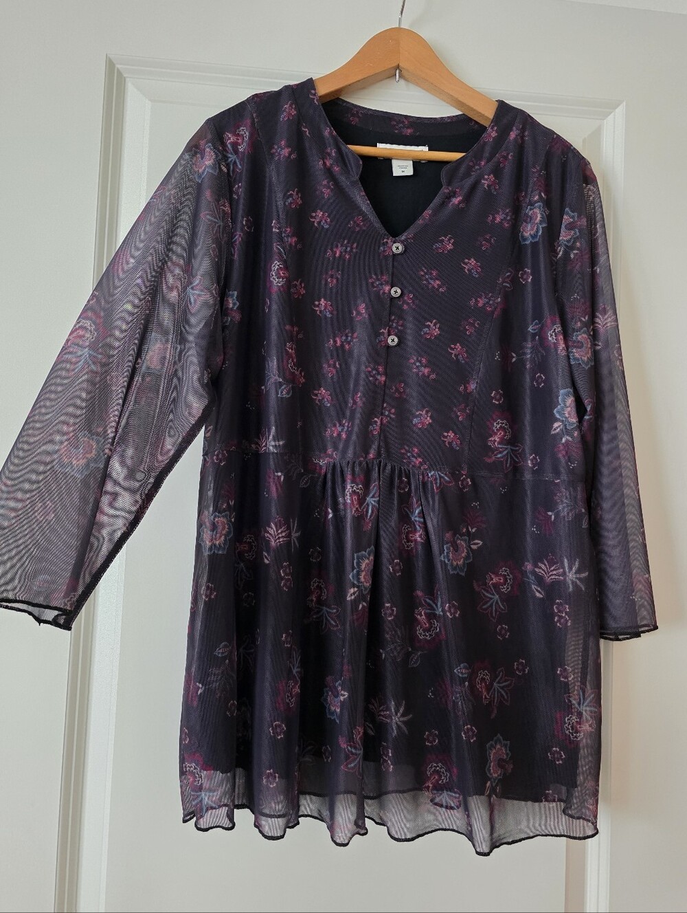 Coldwater Creek Floral Mesh Blouse Paisley Boho Chic Fall Womens M Purple